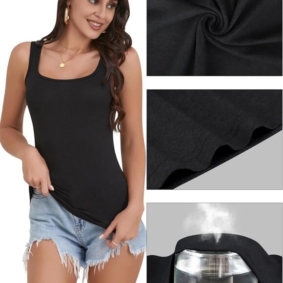Brand New Women's Square Neck Tank Tops - 5 Pack, Multiple Colors, Various Sizes - Picture 4 of 6